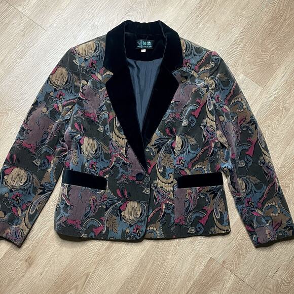 Vintage 80s 90s Handmade Velvet Brocade Blazer S Art Deco Baroque Dark Academia - Picture 3 of 7